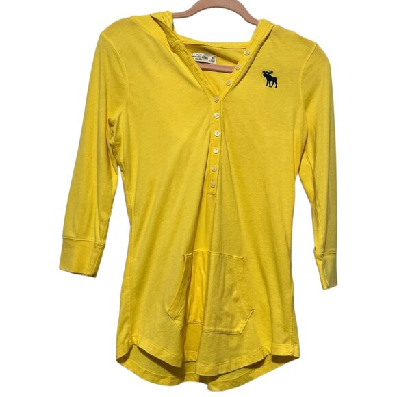Abercrombie & Fitch Tops - Abercrombie & Fitch Womens Y2K Hooded Henley Size M Yellow Fitted 2000s Preppy